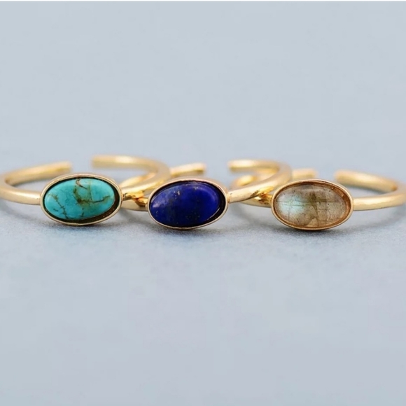 Indossare Jewelry - Adjustable Semi Precious Oval Stacked Ring Set of 3